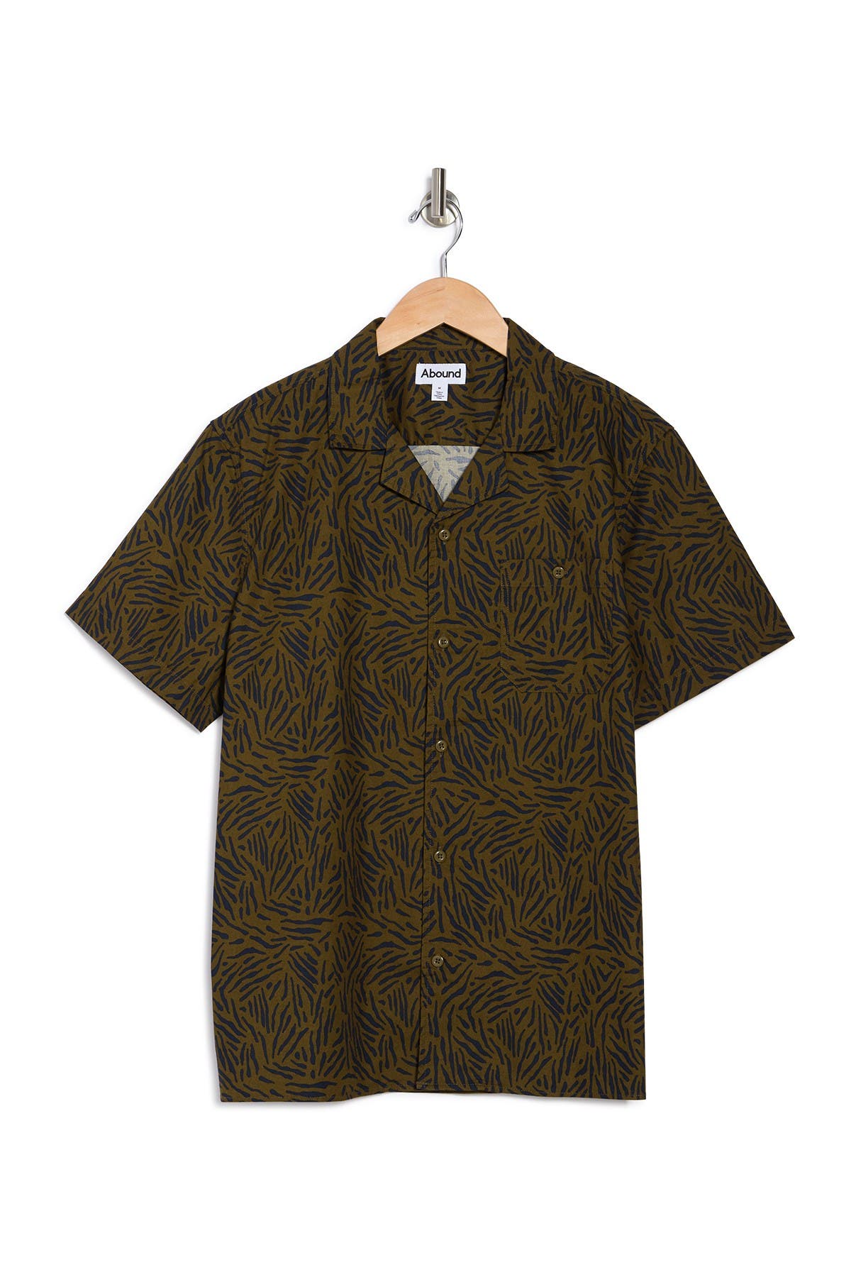 Abound Printed Short Sleeve Regular Fit Camp Shirt In Olive Dark Abstract Marks