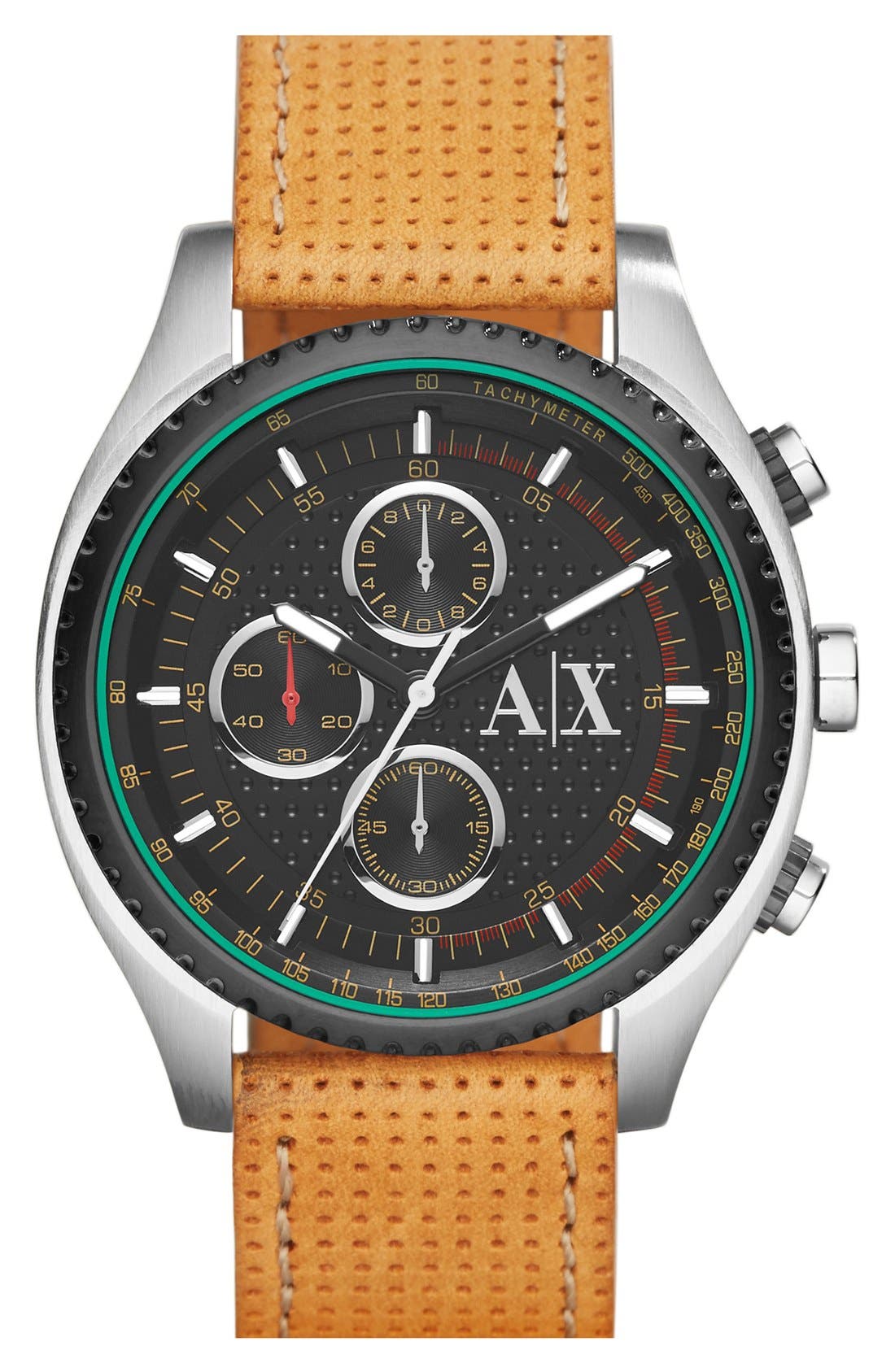 AX Armani Exchange Chronograph Perforated Leather Strap Watch, 45mm