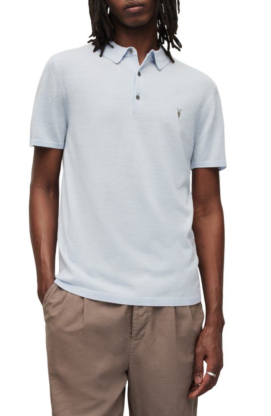 Allsaints Mode Slim Fit Merino Wool Polo In Seafront Blue Marl
