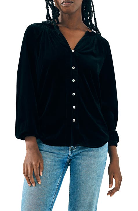 Naomi Stretch Velvet Button-Up Shirt
