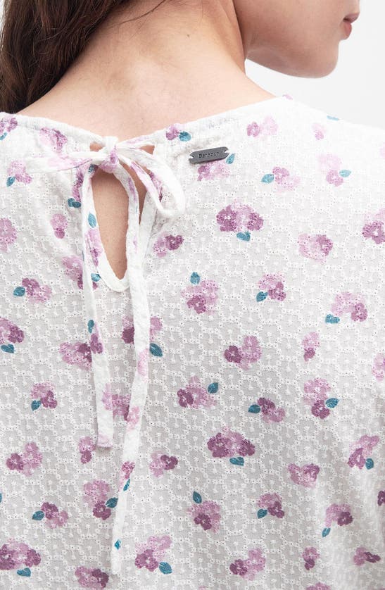 Barbour Goodleigh Floral Puff Sleeve Cotton Midi Dress In White/pink Flowers