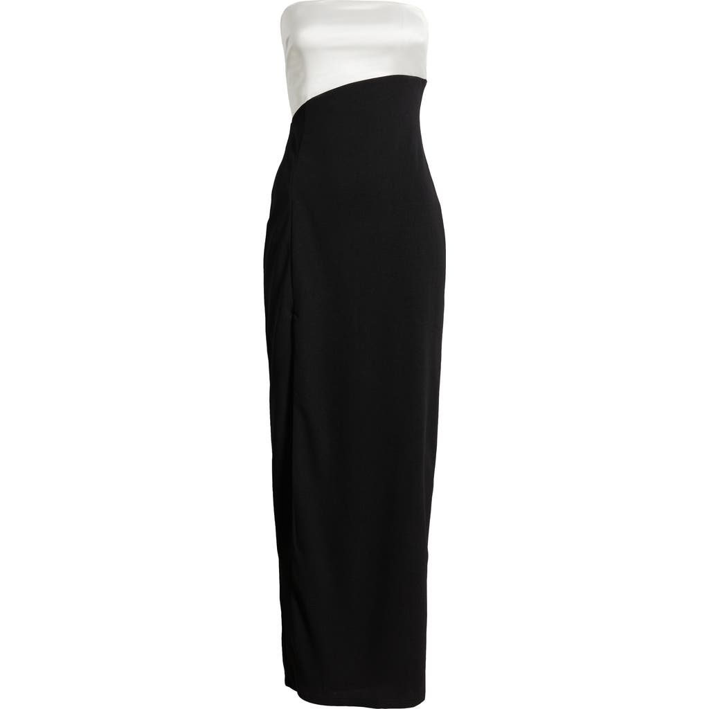 Lulus Majorly Sophisticated Colorblock Strapless Gown In Black/ White