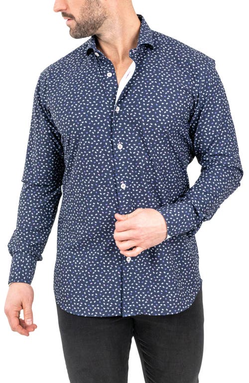Maceoo Einstein Paisley Print Stretch Button-up Shirt In Blue