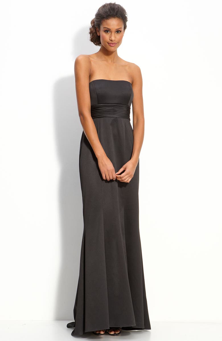 JS Boutique Strapless Stretch Satin Gown with Back Bow | Nordstrom