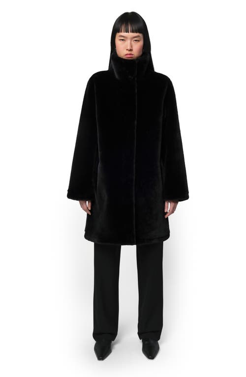 Apparis Blair Faux Fur Mid Length Coat In Noir
