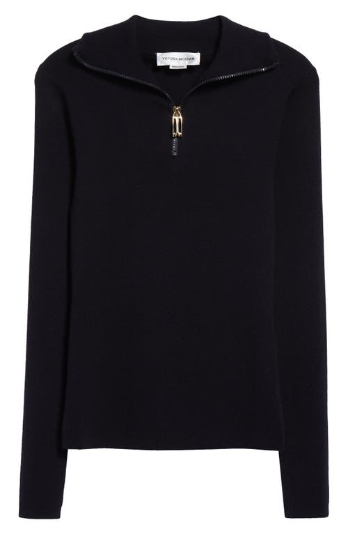 Shop Victoria Beckham Merino Wool Blend Half Zip Sweater In Ink Blue