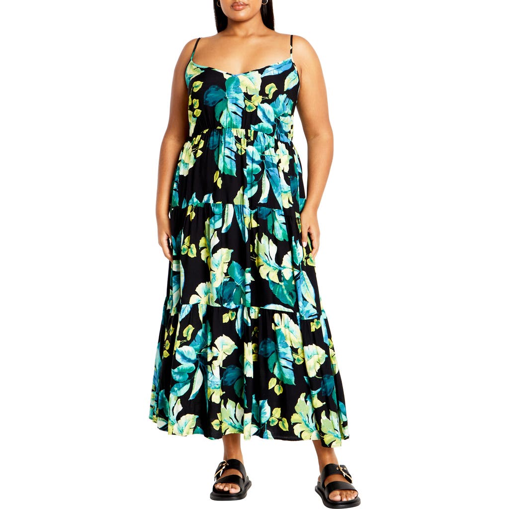 City Chic Tropical Print Maxi Sundress In Tropical Oasis