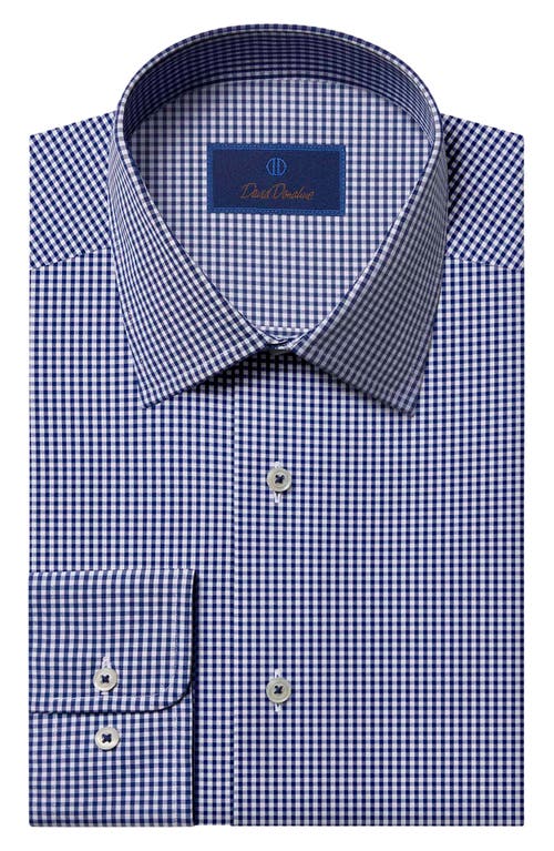 David Donahue Gingham Barrel Cuff Dress Shirt In Navy/white