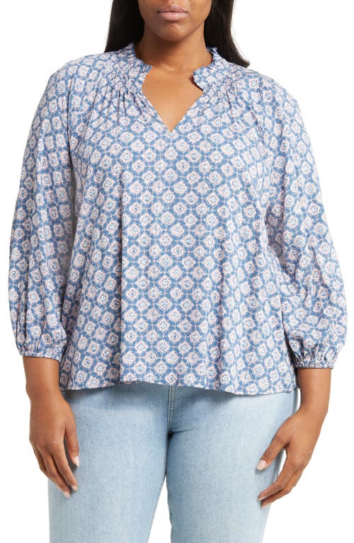 caslon(r) Floral Print Split Neck Shirt in Blue Ensign- Pink Luna Geo