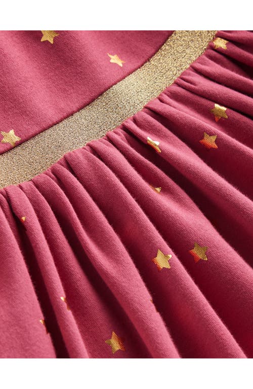 Mini Boden Kids' Mabel Foil Star Long Sleeve Cotton Twirly Dress In Rose Petal Pink Foil Stars