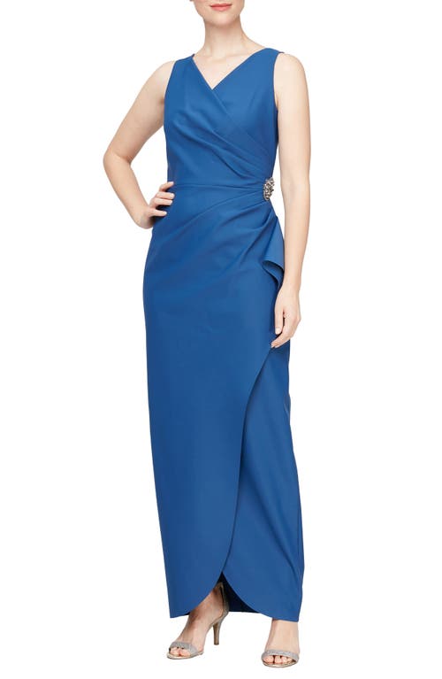 Alex Evenings Embellished Side Drape Column Gown in Indigo Smart