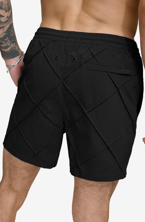 Shop Dkny Diamond Pintuck Swim Trunks In Black