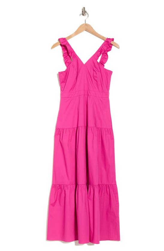 Maggy London Stretch Cotton Poplin Tiered Sundress In Pink