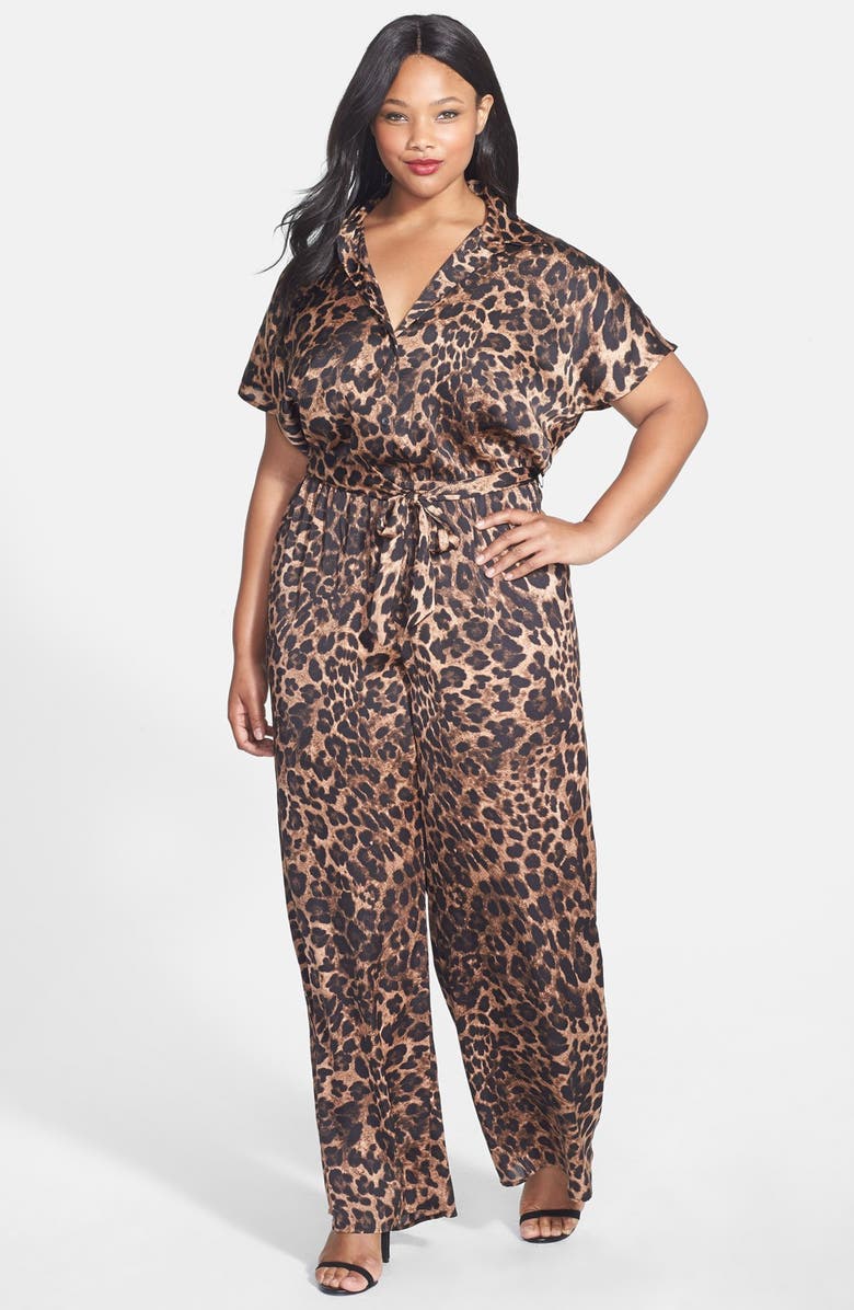 MICHAEL Michael Kors 'Vesler' Leopard Print Jumpsuit (Plus Size