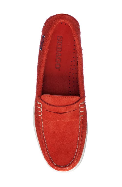 Shop Sebago Dan Boat Roughout Penny Loafer In Red - Red Chily Pepper