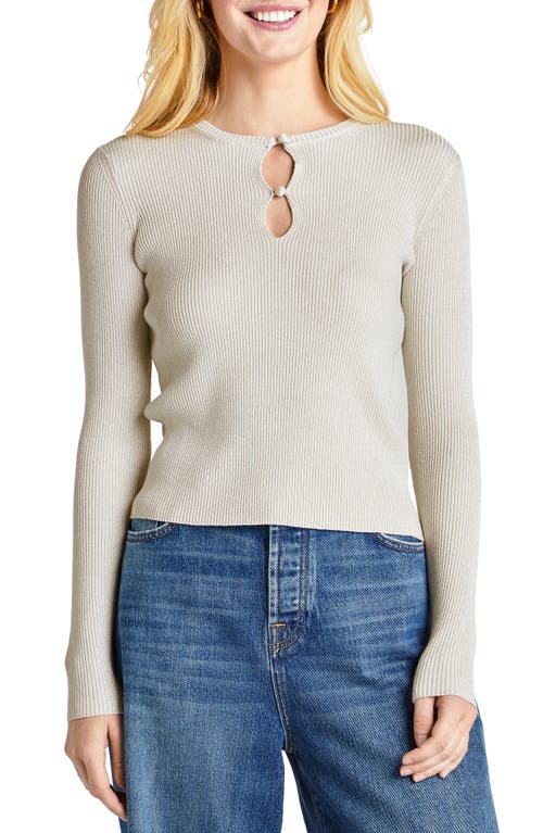 Splendid Peyton Keyhole Metallic Rib Sweater White Sand at Nordstrom,