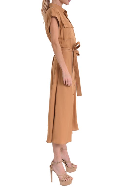 Shop Ciebon Josette Belted Cap Sleeve Shirtdress In Tan Brown