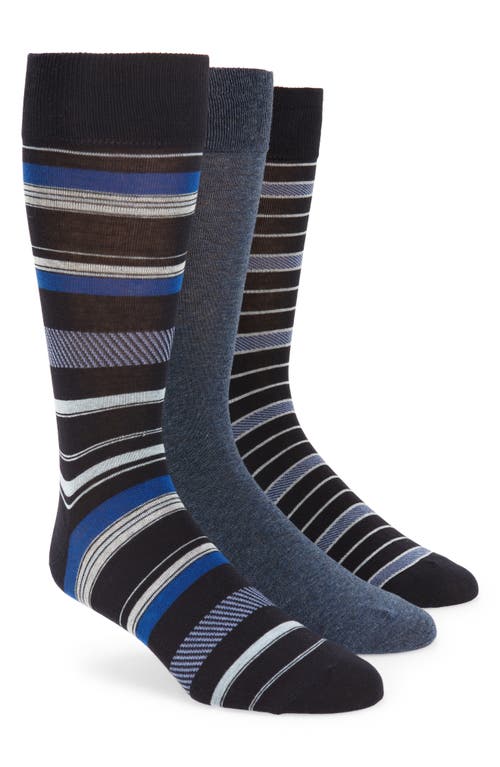 Cole Haan Assorted 3-Pack Stripe Dress Socks in Blue Multi