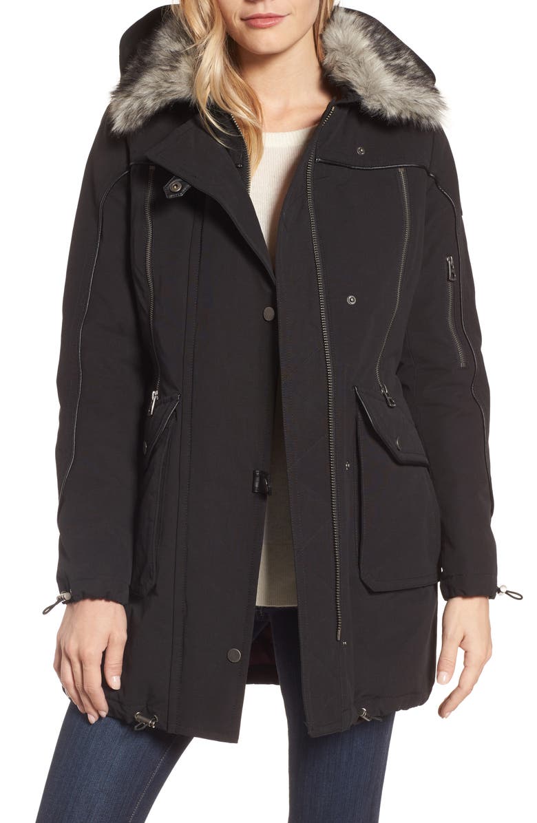 Lucky Brand Zip Detail Parka with Faux Fur | Nordstrom