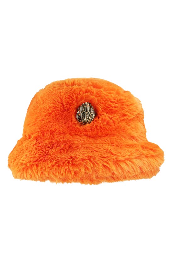 Kurt Geiger Faux Fur Bucket Hat In Orange