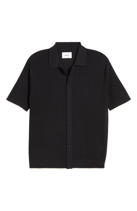 Shop Nn07 Nalo 6561 Ribbed Short Sleeve Cotton Cardigan In Navy Blue