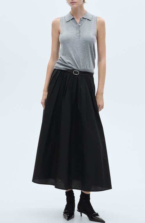 Shop Mango Pleated Cotton Skirt In Black