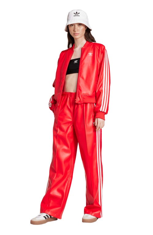 Shop Adidas Originals Adidas Firebird Faux Leather Track Pants In Better Scarlet