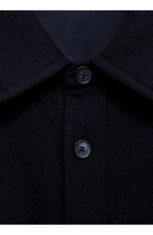 Shop Mango Workwear Wool Blend Overshirt In Dark Navy