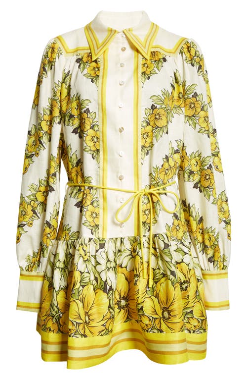 Shop Alemais Gisela Floral Long Sleeve Linen Shirtdress In Yellow