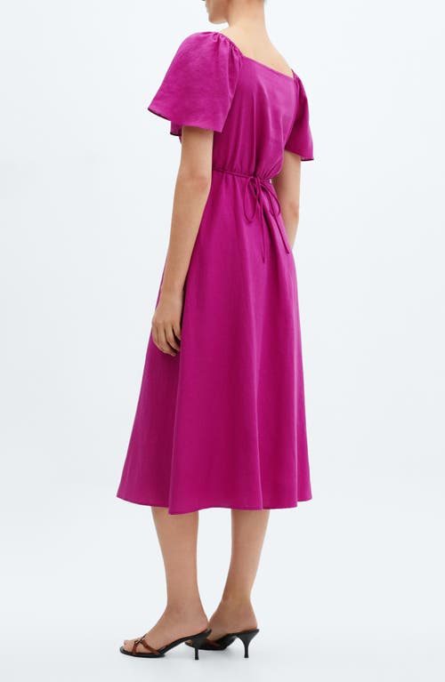 Shop Mango Flutter Sleeve Linen Blend Midi Dress In Medium Purple