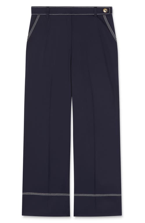 Shop Lk Bennett Sophia Contrast Topstitch Straight Leg Ankle Pants In Navy