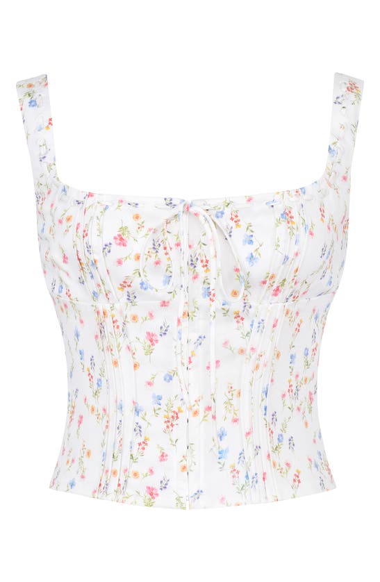 House Of Cb Chicca Square Neck Corset Top In White/ Pink Blue Floral Print