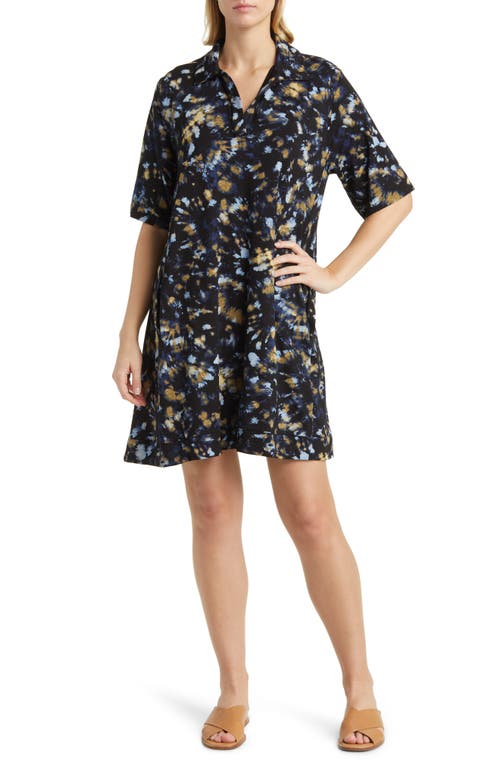Gaiaba Abstract Print Tunic Top in Black/Blue/Dull Gold