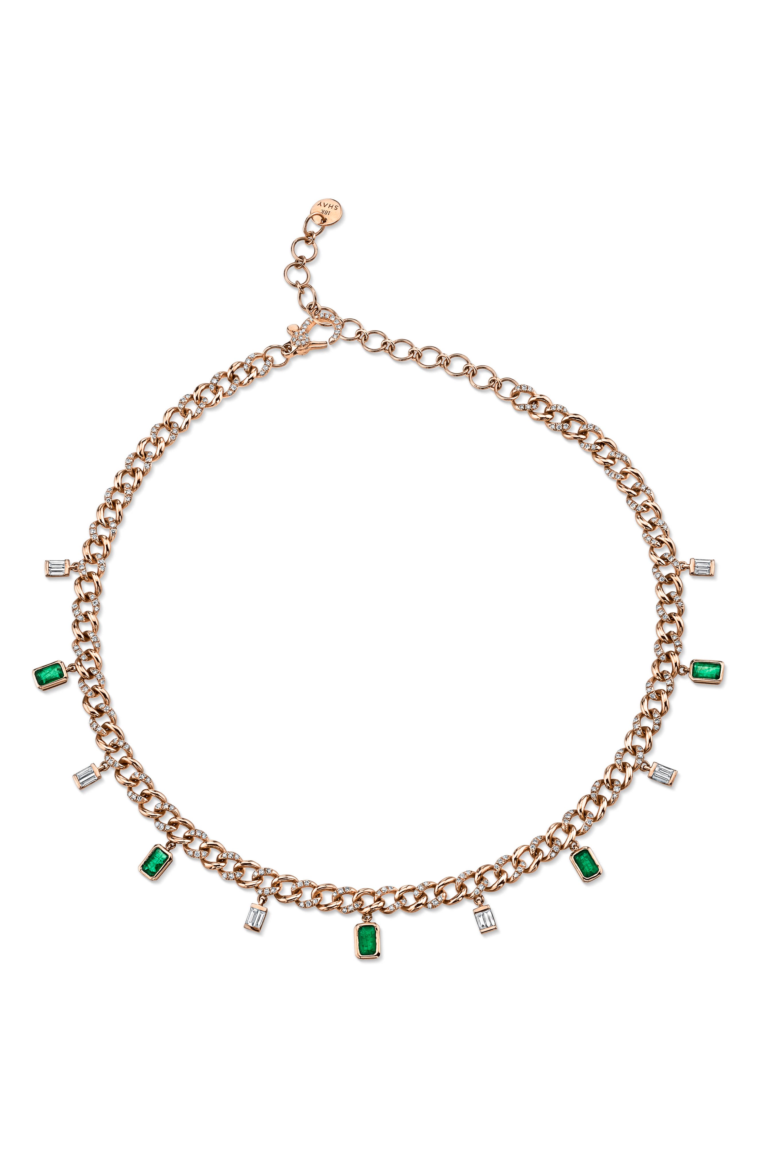 SHAY Diamond & Emerald Baguette Link Choker Necklace at Nordstrom, Size 14.5 In Us