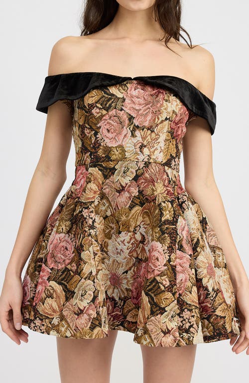 Shop En Saison Carey Jacquard Off The Shoulder Fit & Flare Minidress In Pink Gold