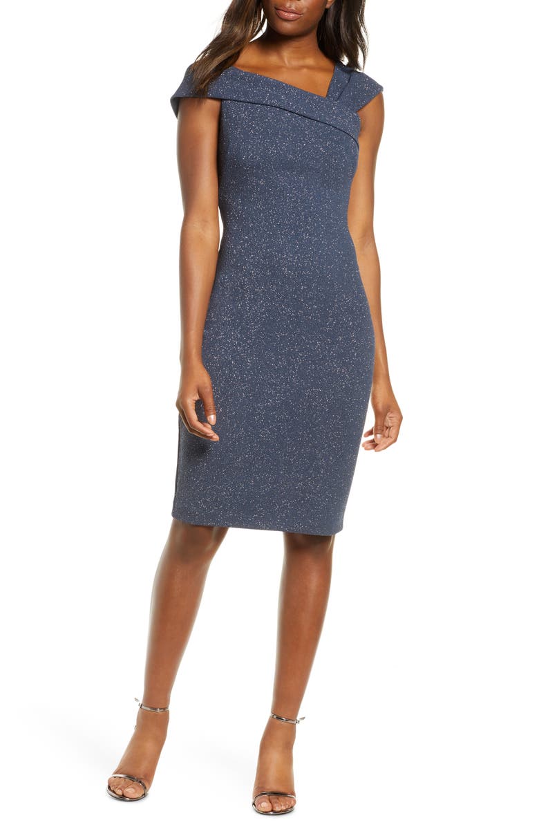 Vince Camuto Glitter Knit Asymmetrical Neck Cocktail Dress Nordstrom
