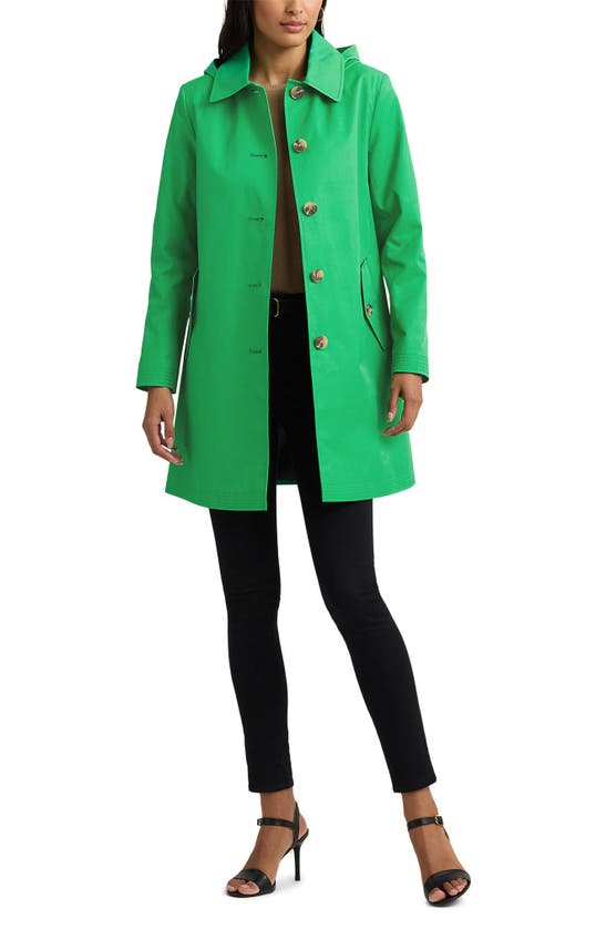 Shop Lauren Ralph Lauren Cotton Blend Coat With Removable Hood In Green Topaz