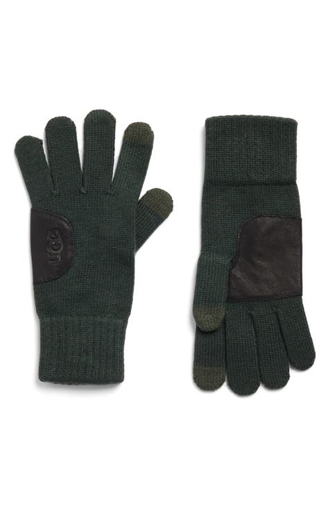 Leather Patch Knit Gloves