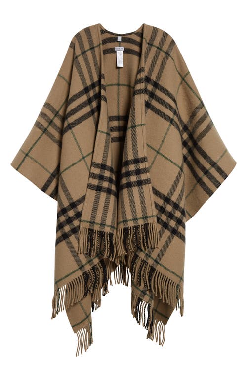 Shop Burberry Giant Check Fringe Wool & Cashmere Cape In Linden