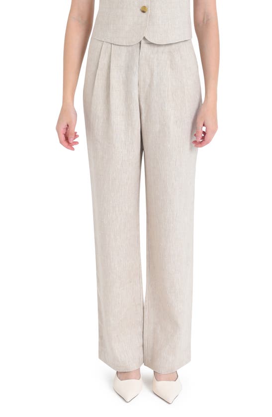 Wayf Gabriella Pleated Linen Pants In Natural