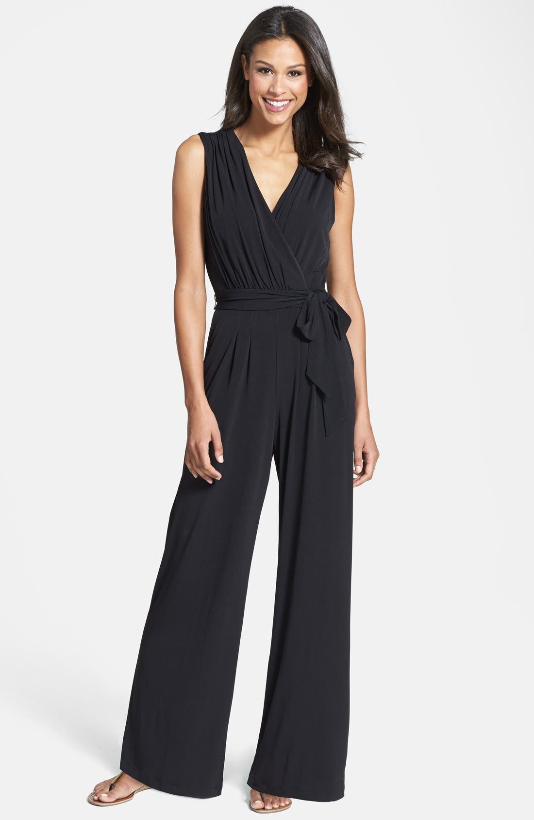 vince camuto faux wrap jersey jumpsuit