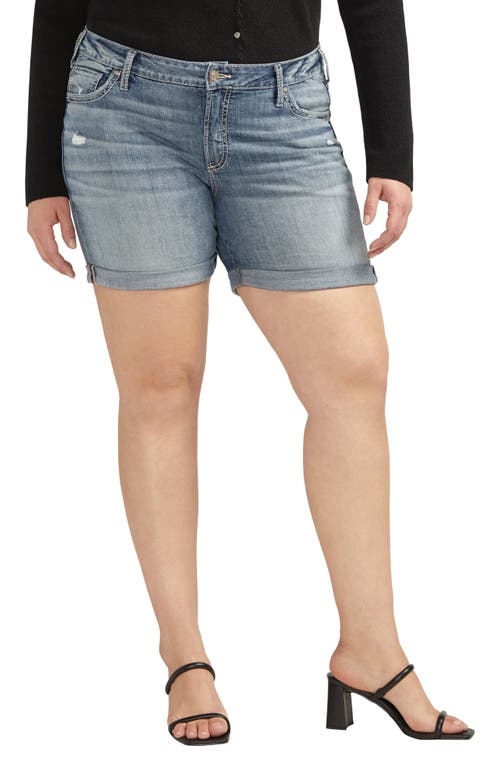 Silver Jeans Co. Distressed Luxe Stretch Boyfriend Roll Cuff Denim Shorts Indigo at Nordstrom,