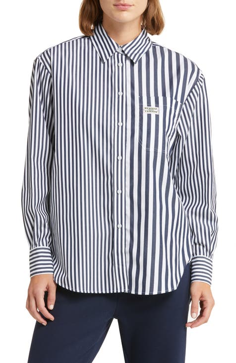 x BANDIER Mix Stripe Cotton Button-Up Shirt