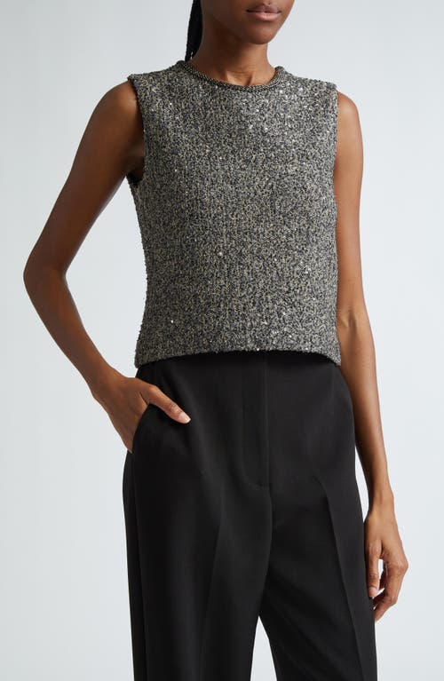 Shop St John St. John Collection Sequin Metallic Knit Sleeveless Sweater In Carbon/gold Multi