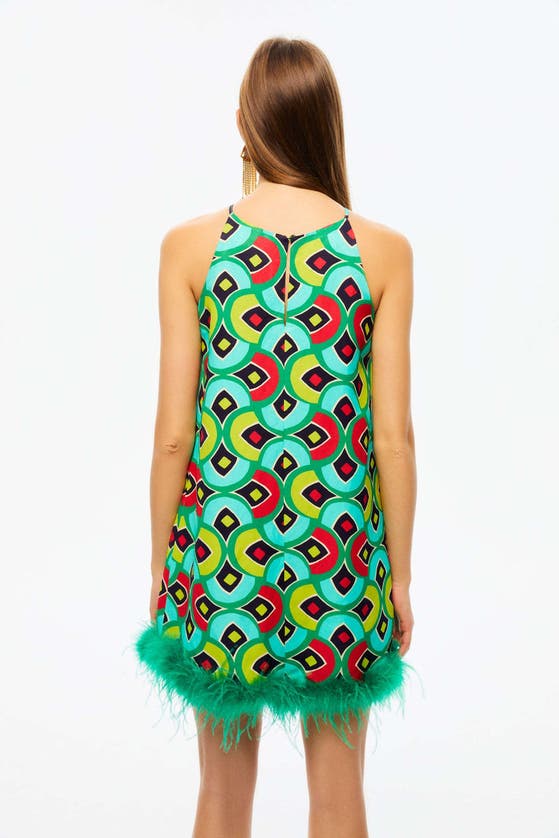 Shop Nocturne Feather Boa Mini Dress In Multi-colored