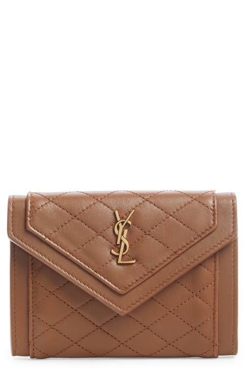 Saint Laurent Small Gaby Quilted Leather Envelope Wallet in Ginger Brown at Nordstrom