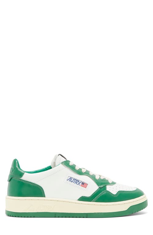 Autry White And Green Two-tone Leather Medalist Low Sneakers In Leat/leat Wht/green