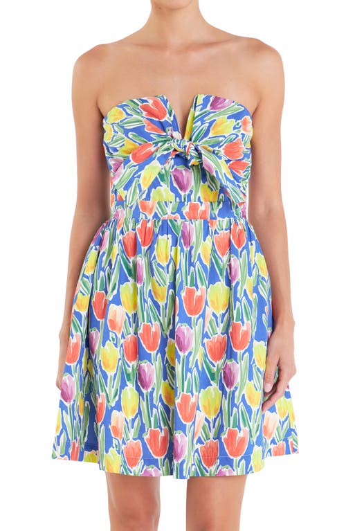 ENGLISH FACTORY ENGLISH FACTORY FLORAL TIE FRONT BUSTIER STRAPLESS MINIDRESS