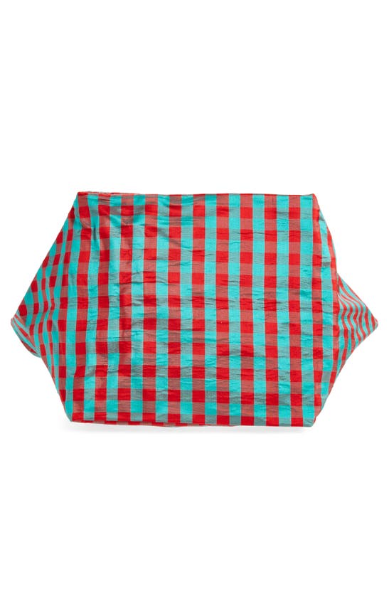 Shop Coming Of Age Xl Everyday Gingham Silk Taffeta Tote In Gingham Red Turquoise