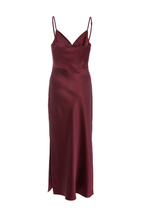 Shop Quiz Satin V Neck Slip Maxi Dress In Wine